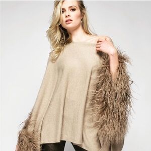 Aspen True Cashmere w/ Tibetan Sheep Fur Trim Poncho